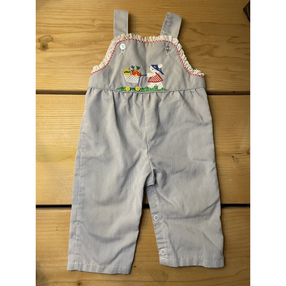 Vintage 1970s(?) Overalls Easter Bunny Shopping Gardencore Cottagecore Sz 6-9 M